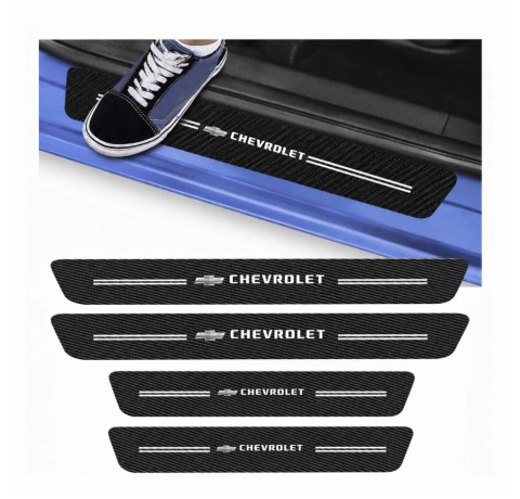 Kit 4 Peças Adesivo Soleira de Porta Carro Proteção Fibra de Carbono Anti Arranhões Chevrolet Kit 4 Peças Adesivo Soleira de Porta Carro Proteção Fibra de Carbono Anti Arranhões Chevrolet